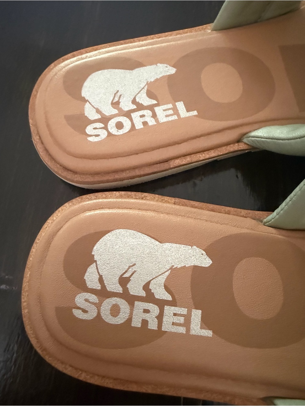Sorel Women's Padded Slide Sandals in Mint and Cream - Picture 3 of 6